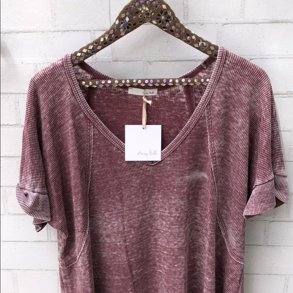 HONEY BELLE PURPLE ACID WASHED V NECK THERMAL TOP